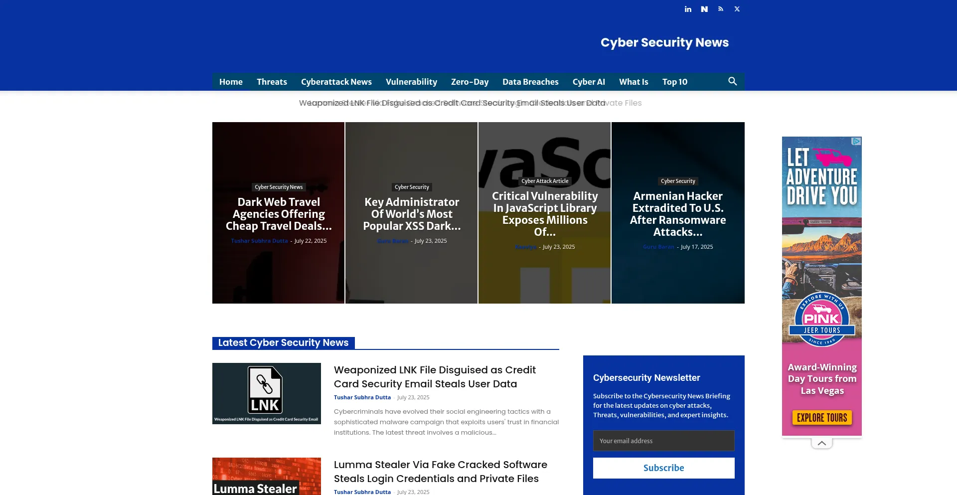 Website screenshot of Cybersecuritynews.com