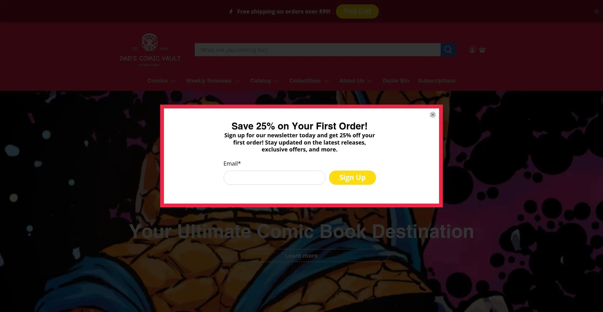 Website screenshot of Dadscomicvault.com