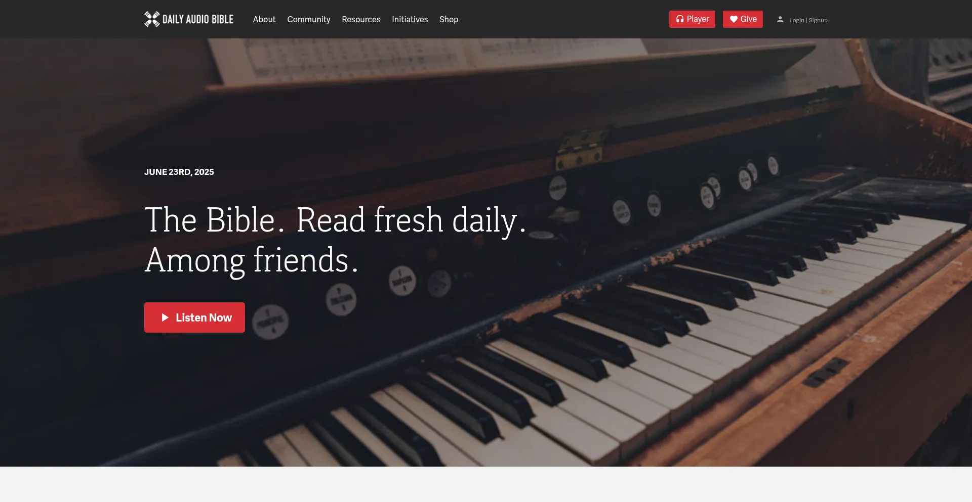 Website screenshot of Dailyaudiobible.com