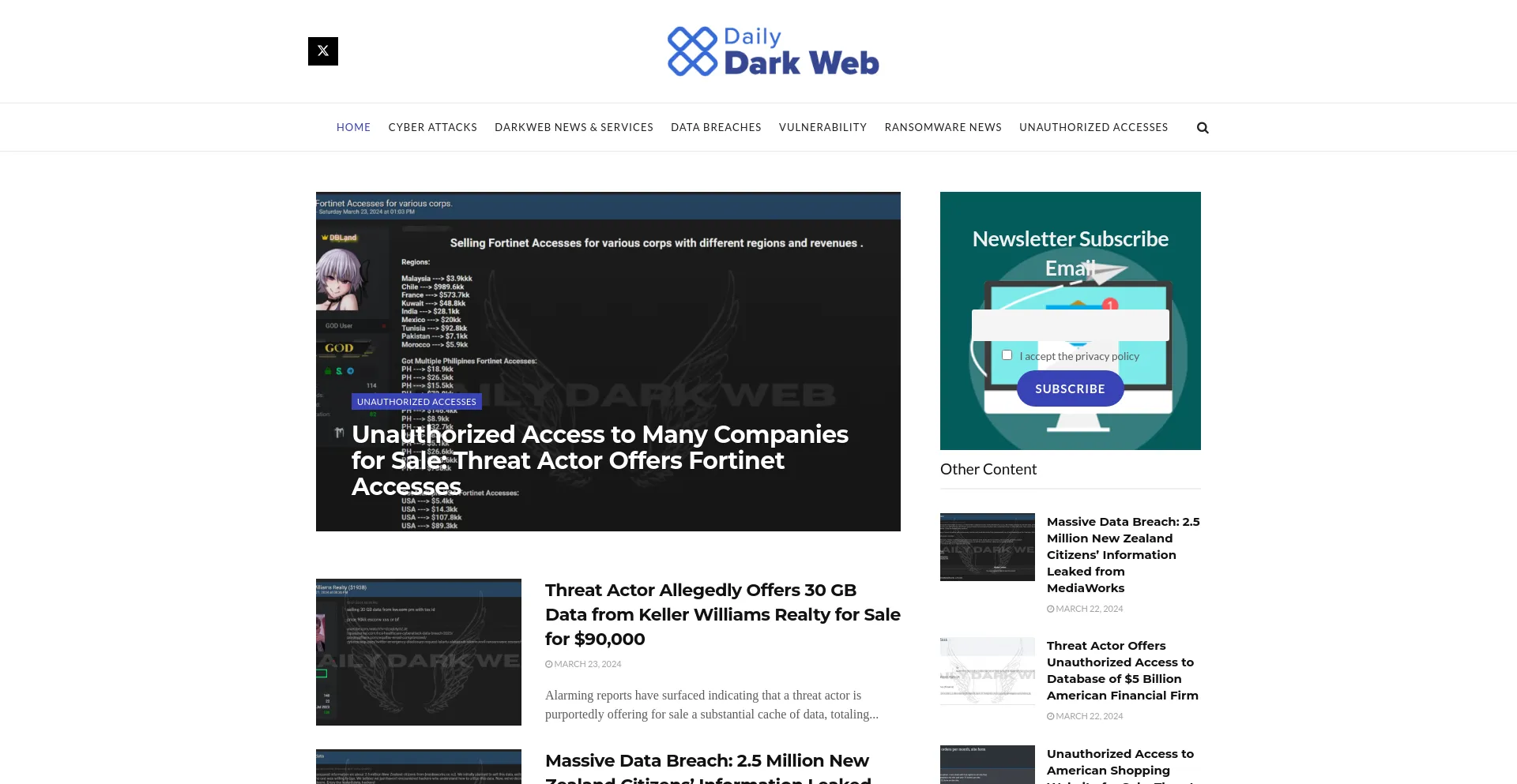 Website screenshot of Dailydarkweb.net