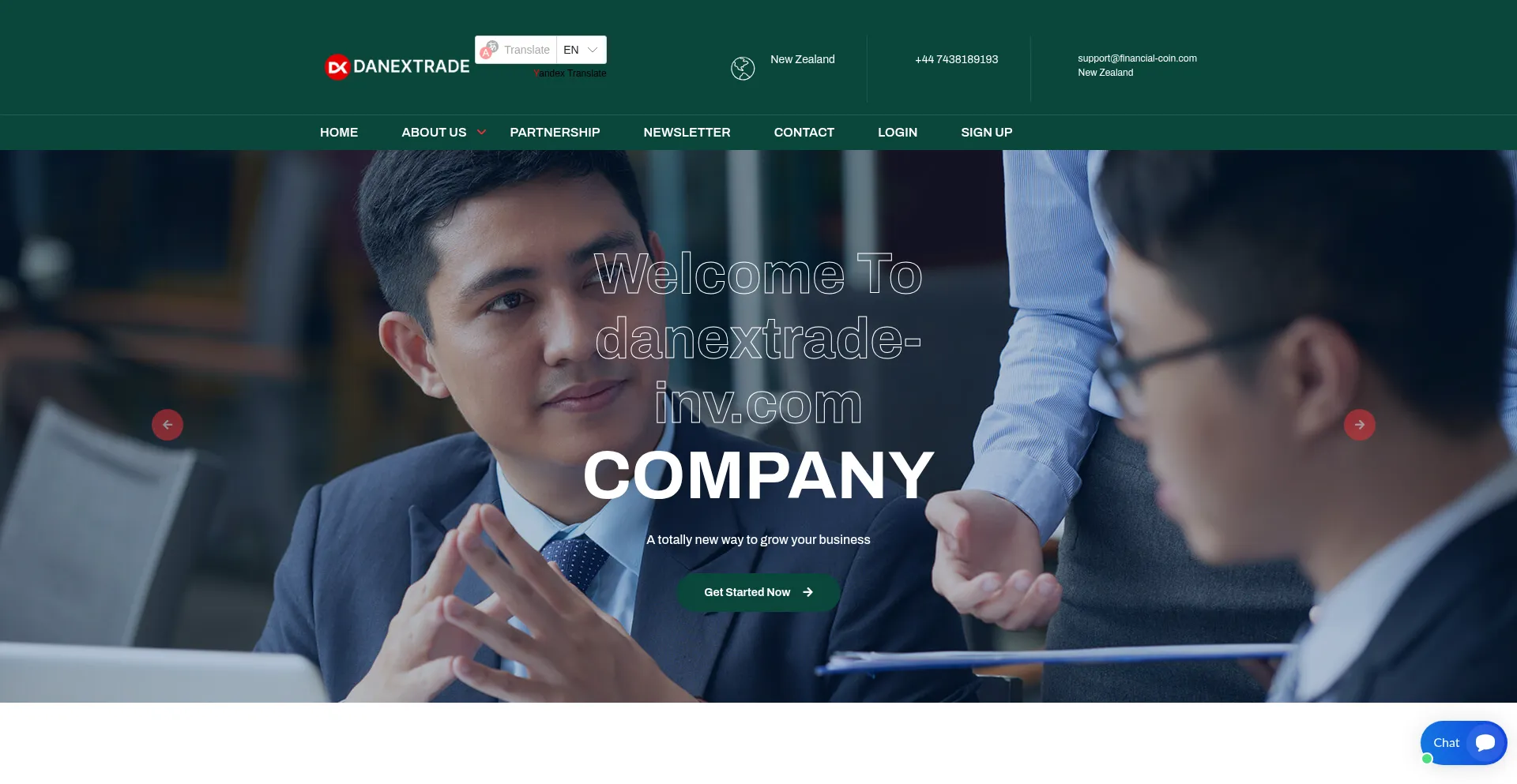 Website screenshot of Danextrade-inv.com