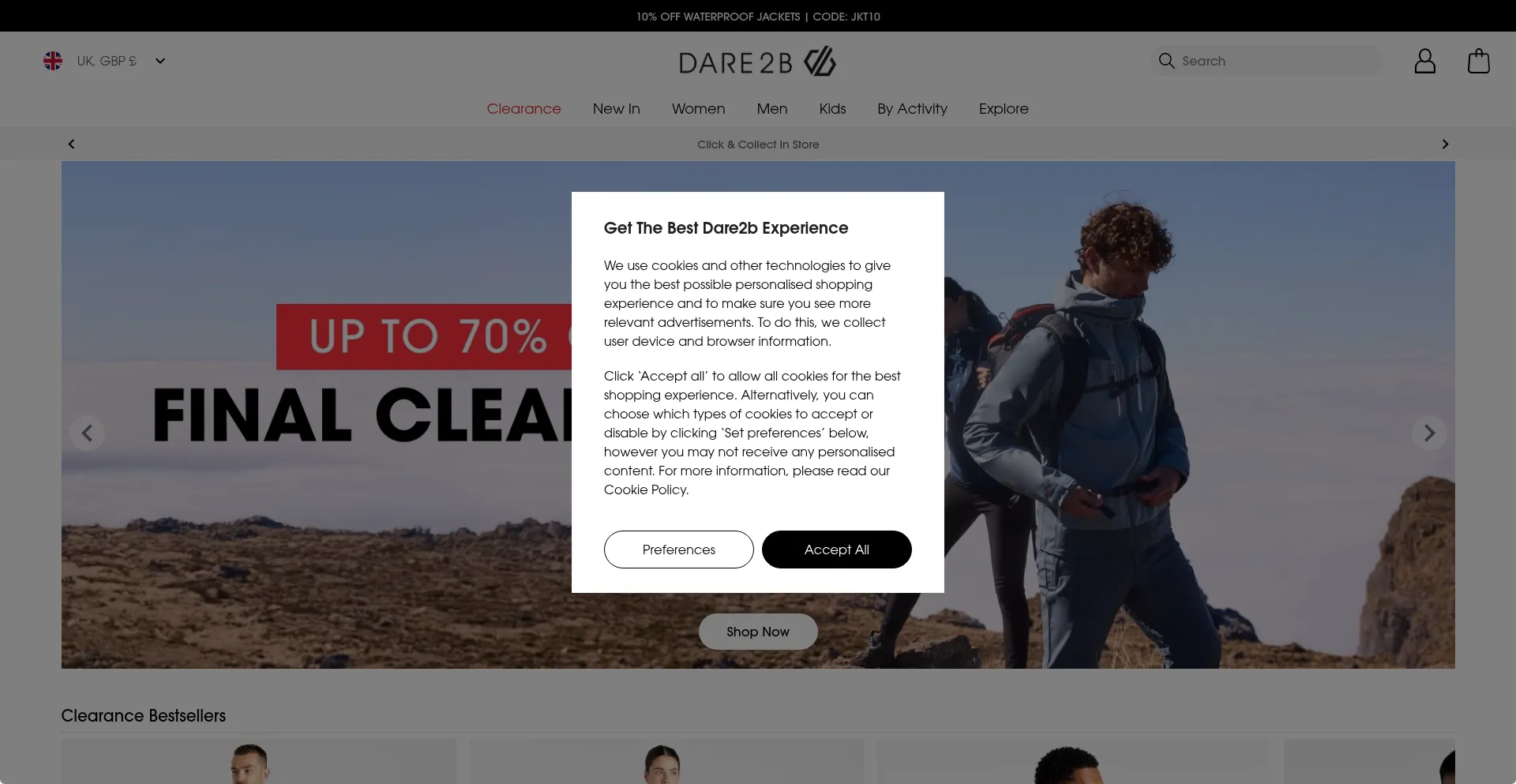 Website screenshot of Dare2b.com