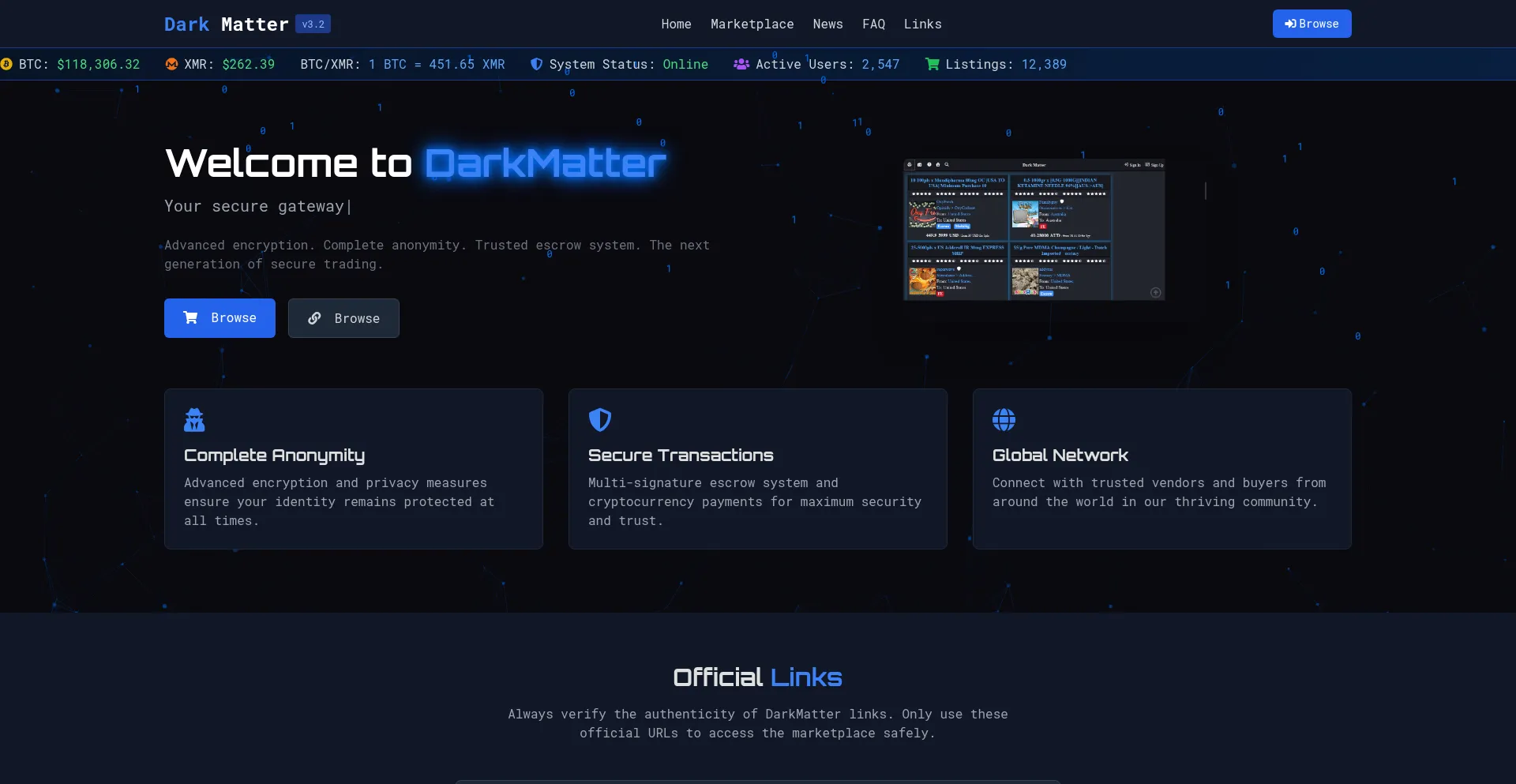 ¿És Seguro y Confiable Dark-matter-market.io?