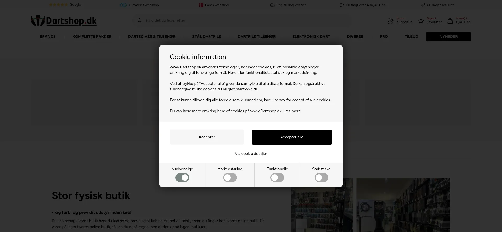 Website screenshot of Dartshop.dk