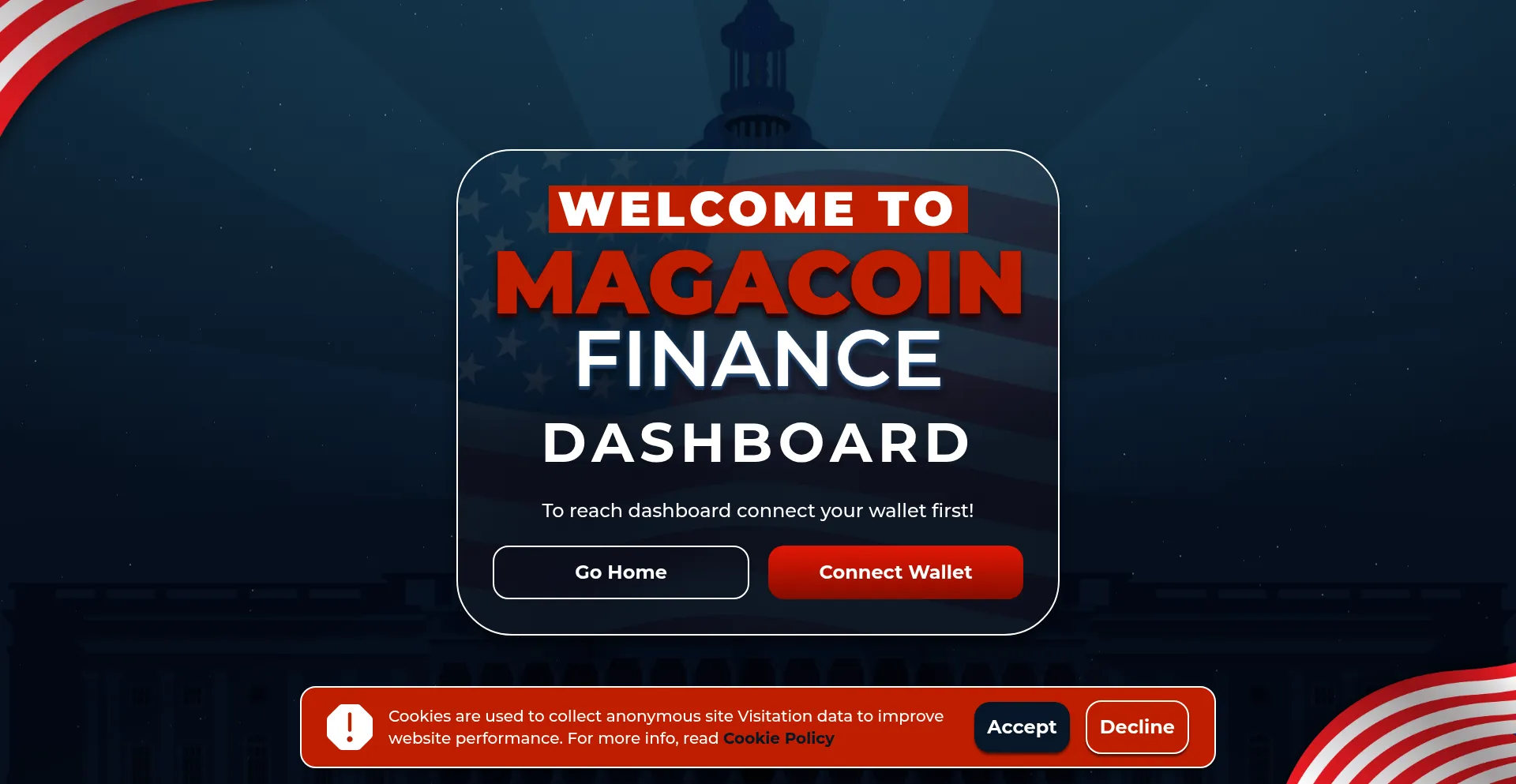 Website screenshot of Dashboard.magacoinfinance.com