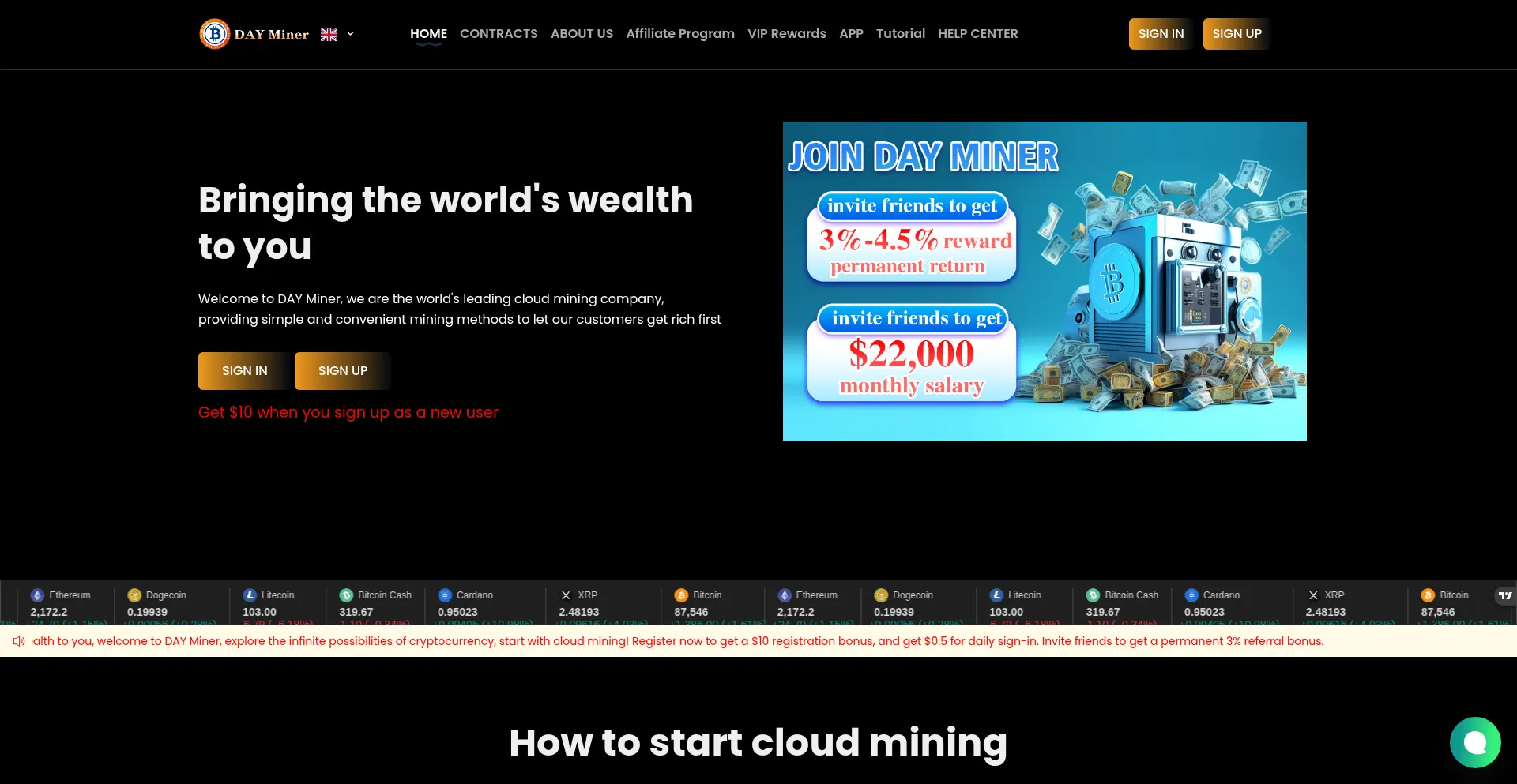 Website screenshot of Dayminer.com