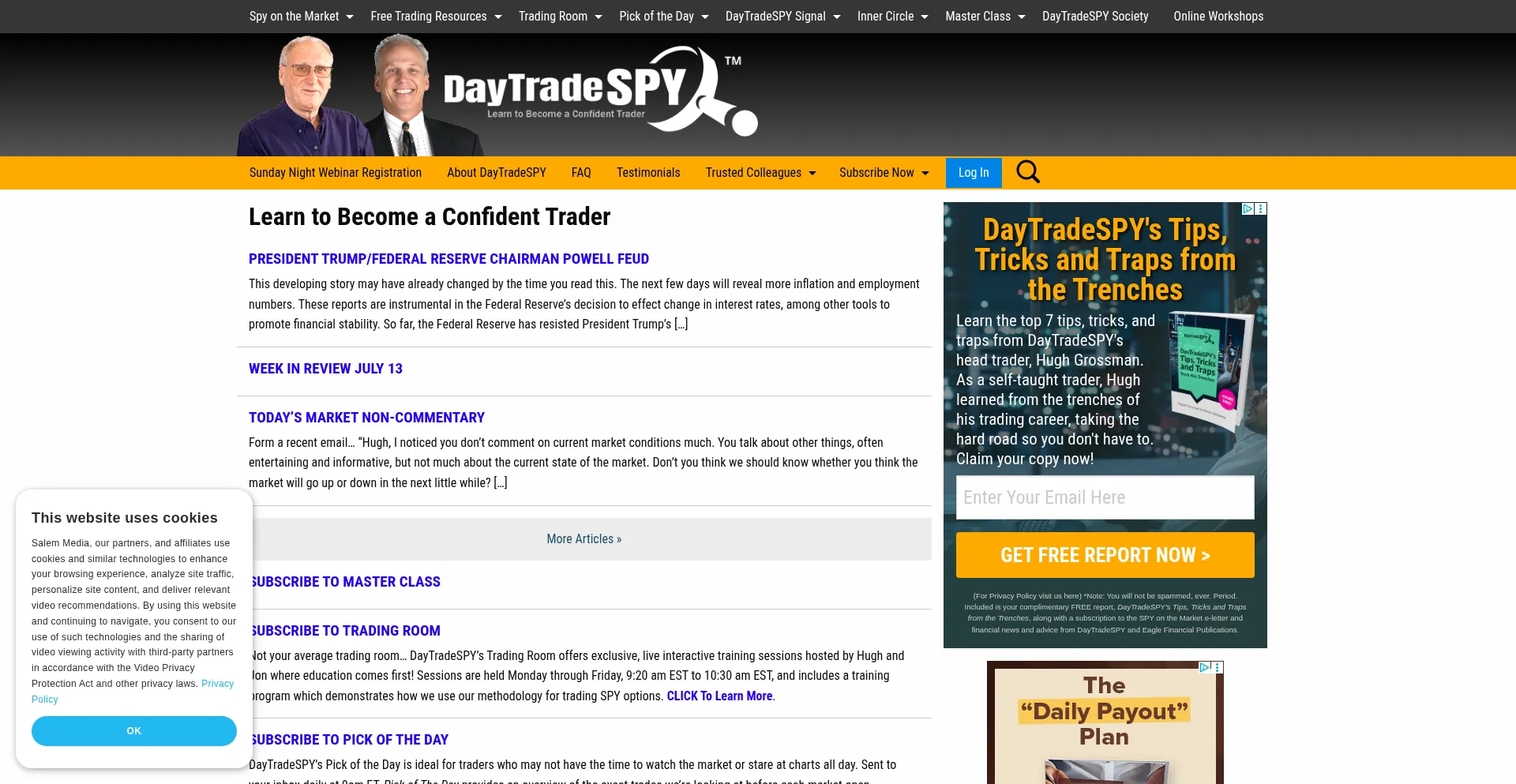 Website screenshot of Daytradespy.com