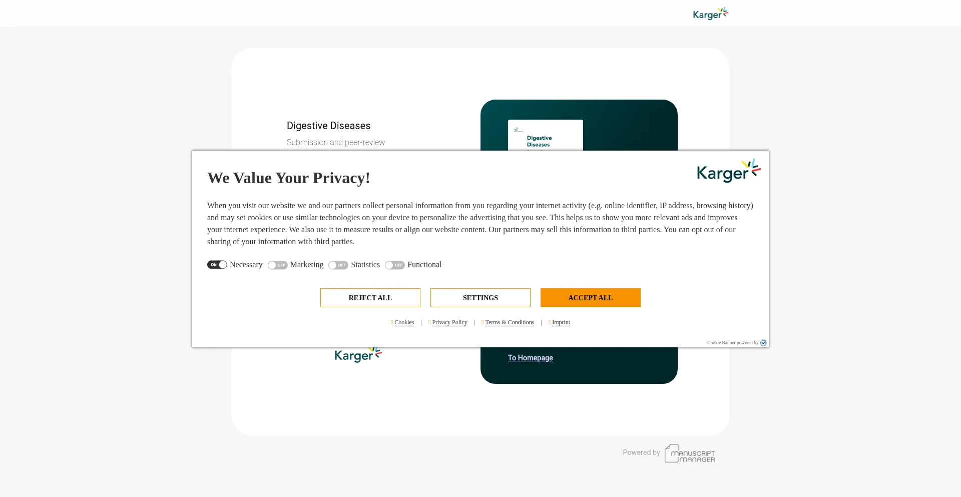 Website screenshot of Ddi.manuscriptmanager.net