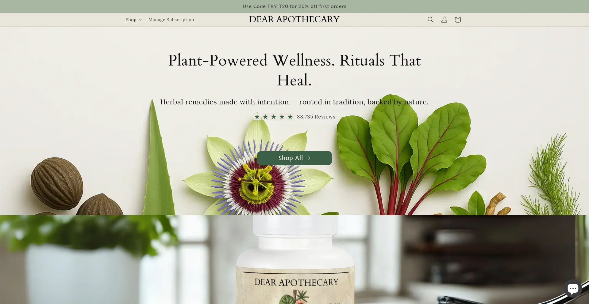 Website screenshot of Dearapothecary.com