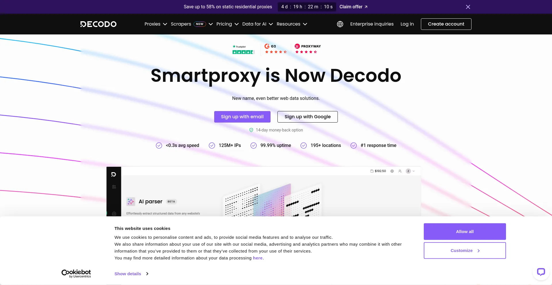 Website screenshot of Decodo.com