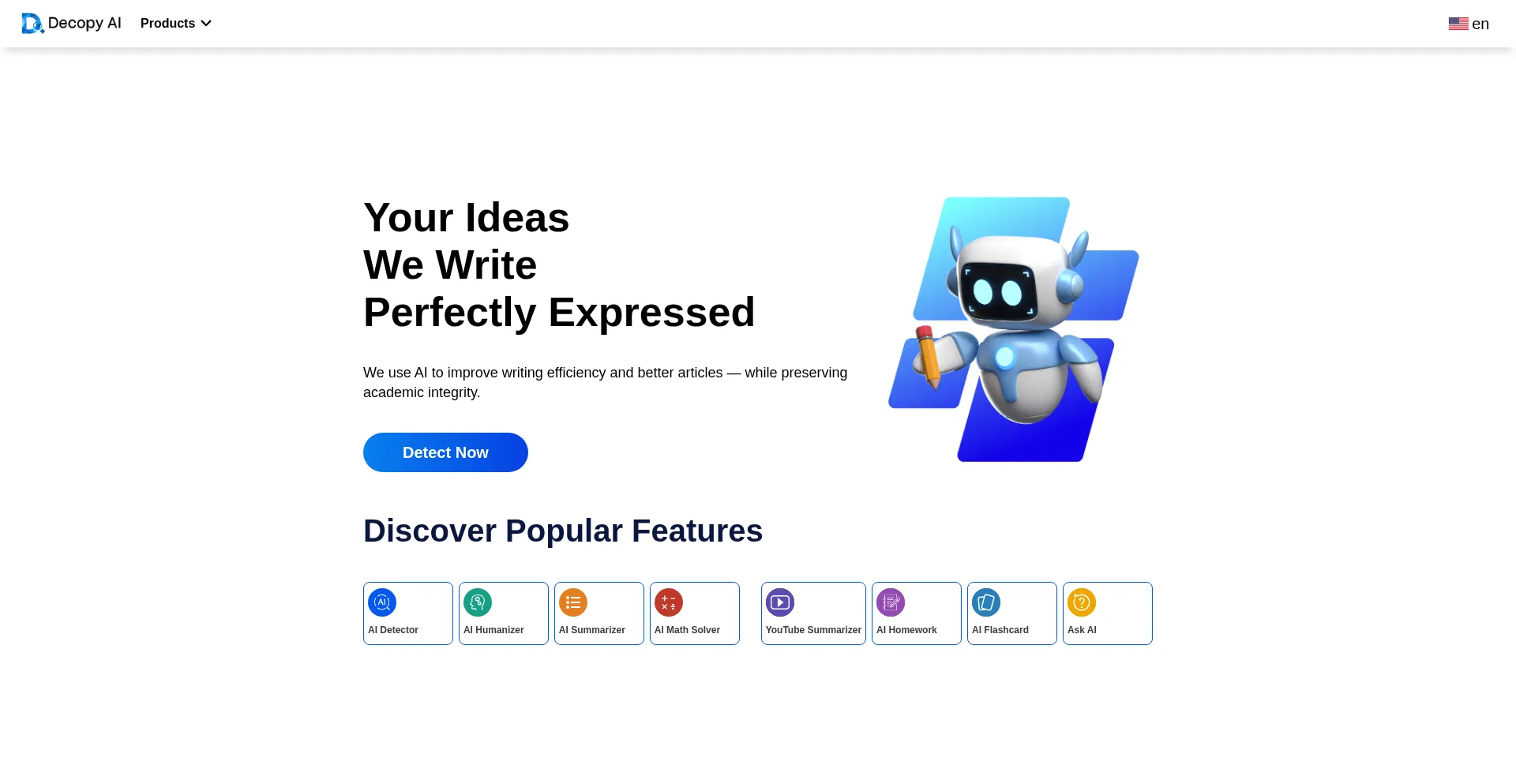Website screenshot of Decopy.ai
