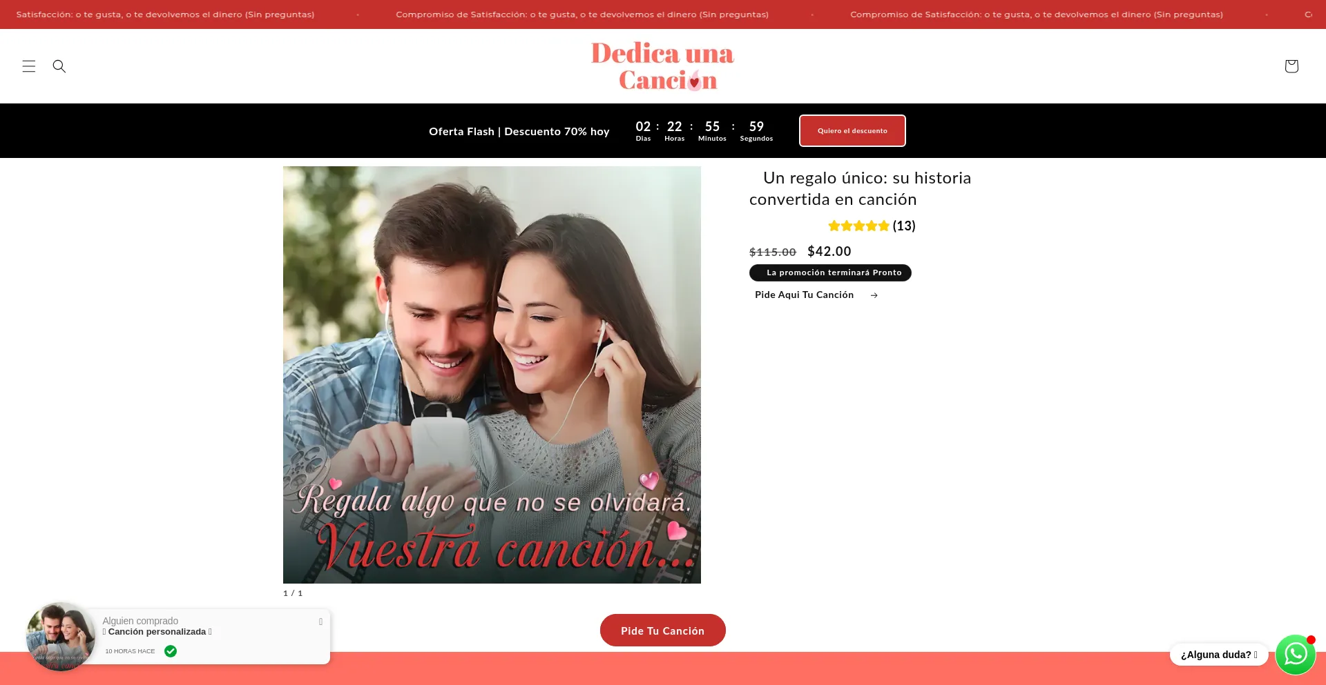 Website screenshot of Dedicaunacancion.com