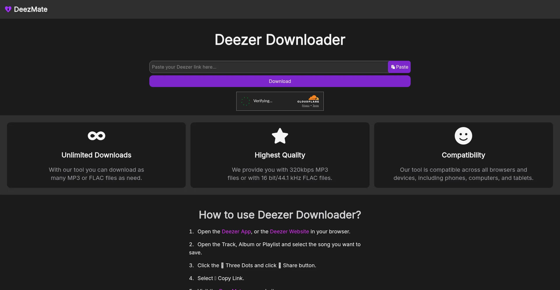 Website screenshot of Deezmate.com