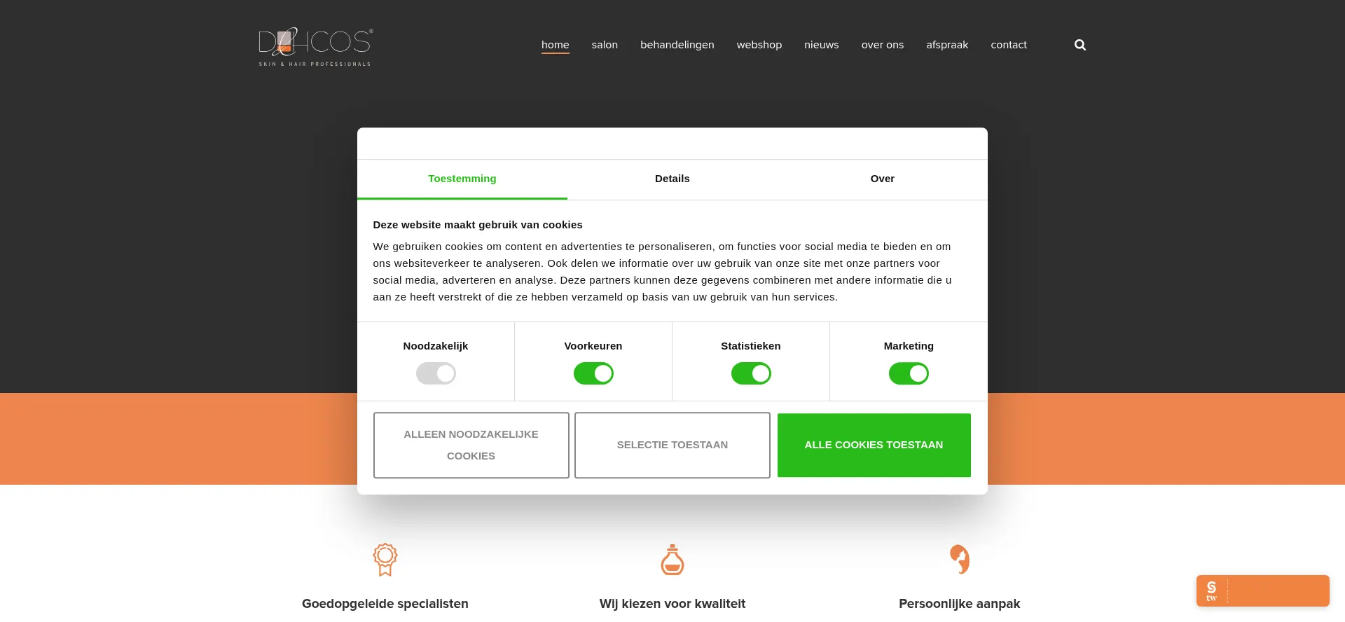 Website screenshot of Dehcos.nl