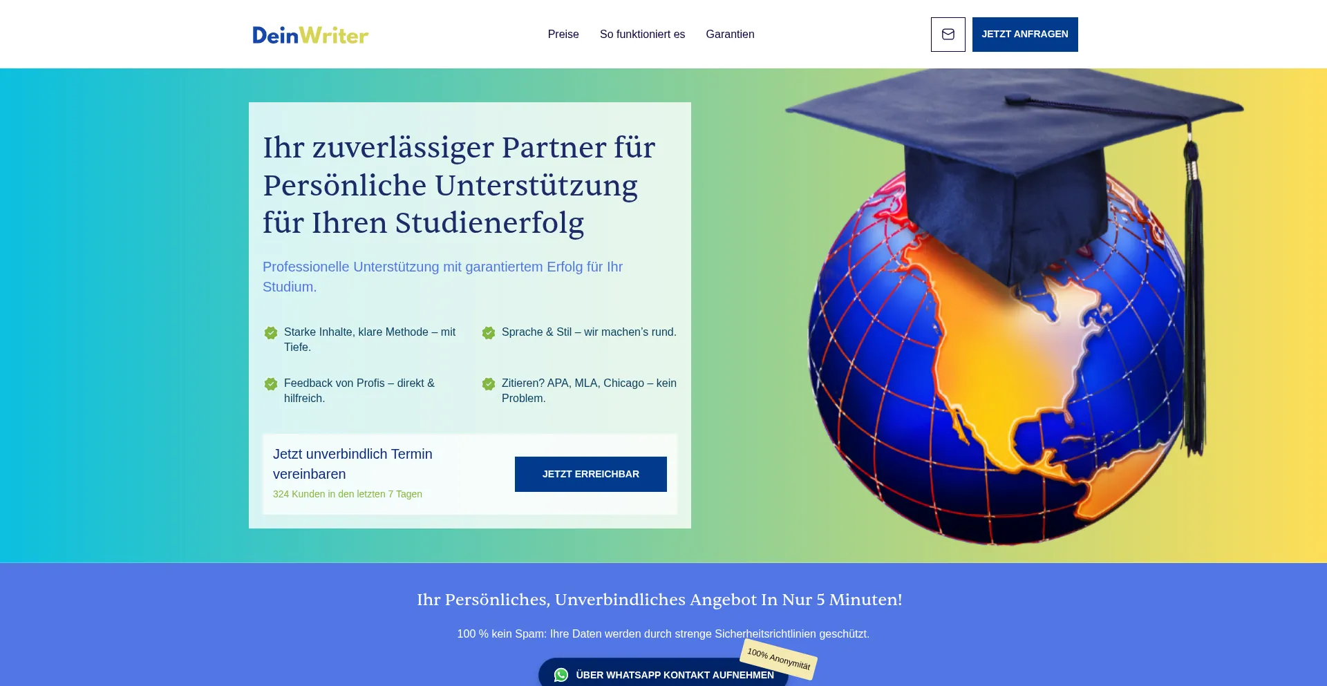 Website screenshot of Deinwriter.de
