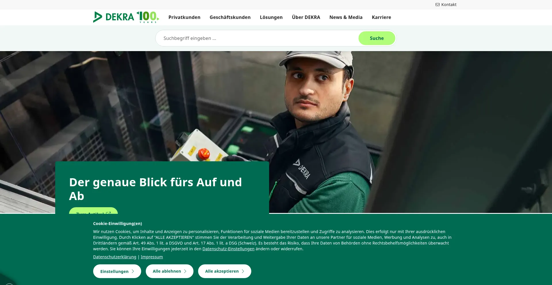 Website screenshot of Dekra.de