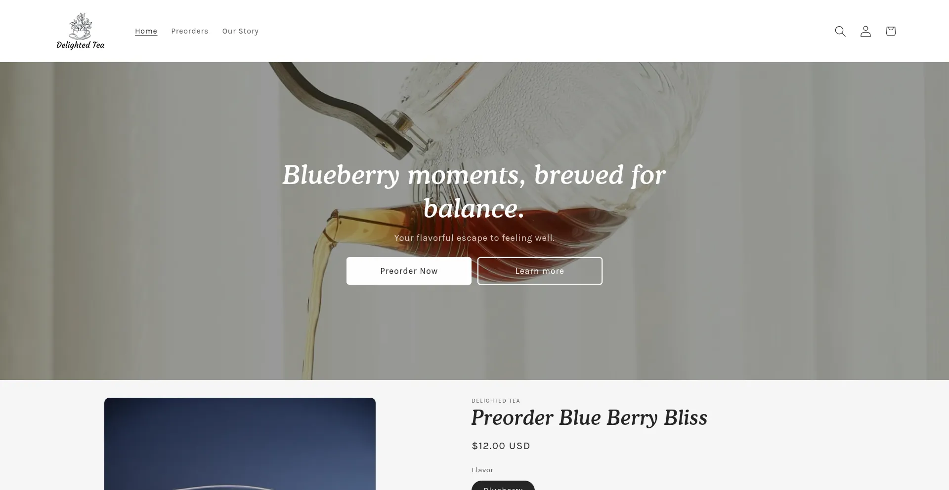 Website screenshot of Delightedtea.com