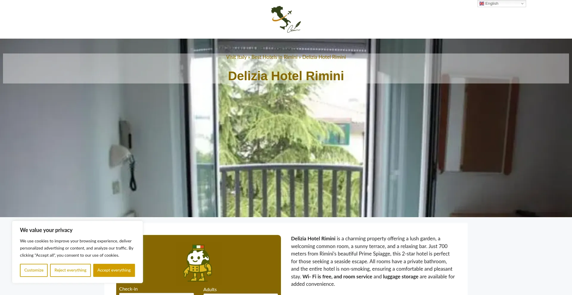 Website screenshot of Delizia-hotel-rimini.dreaminginrome.com
