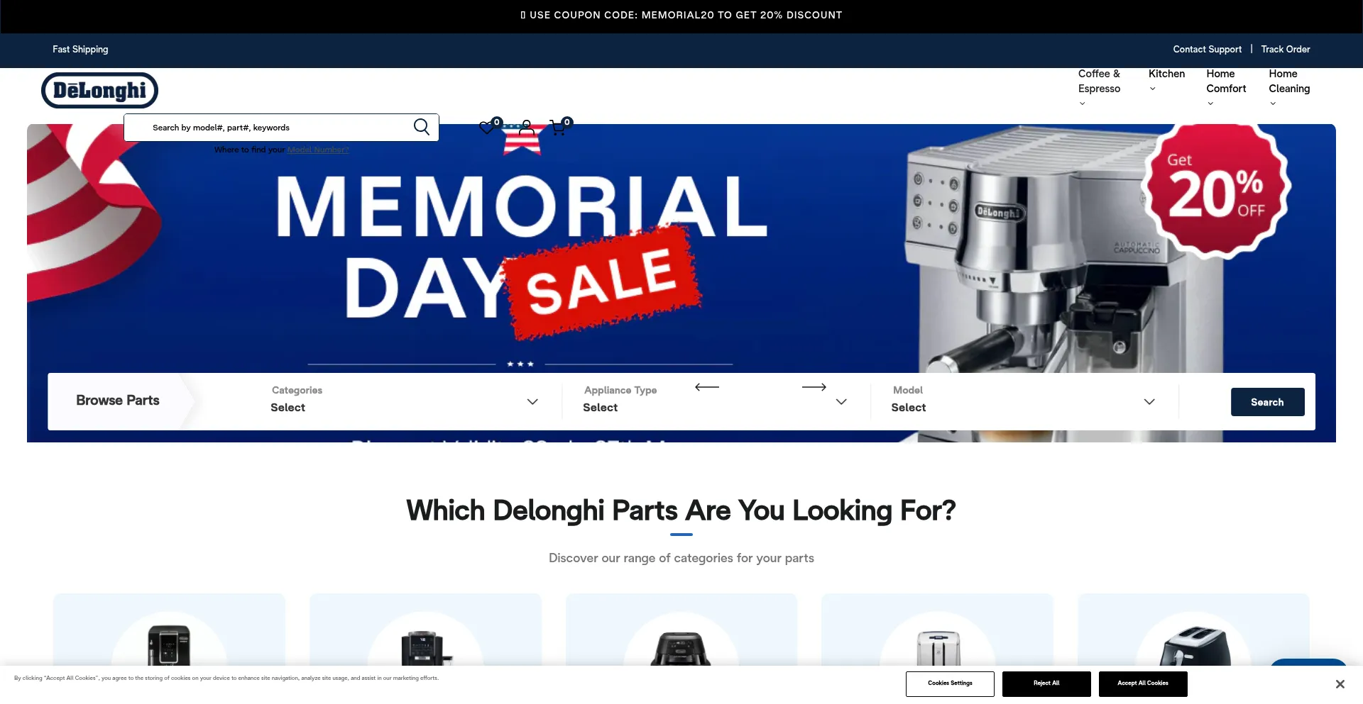 Website screenshot of Delonghispareparts.com