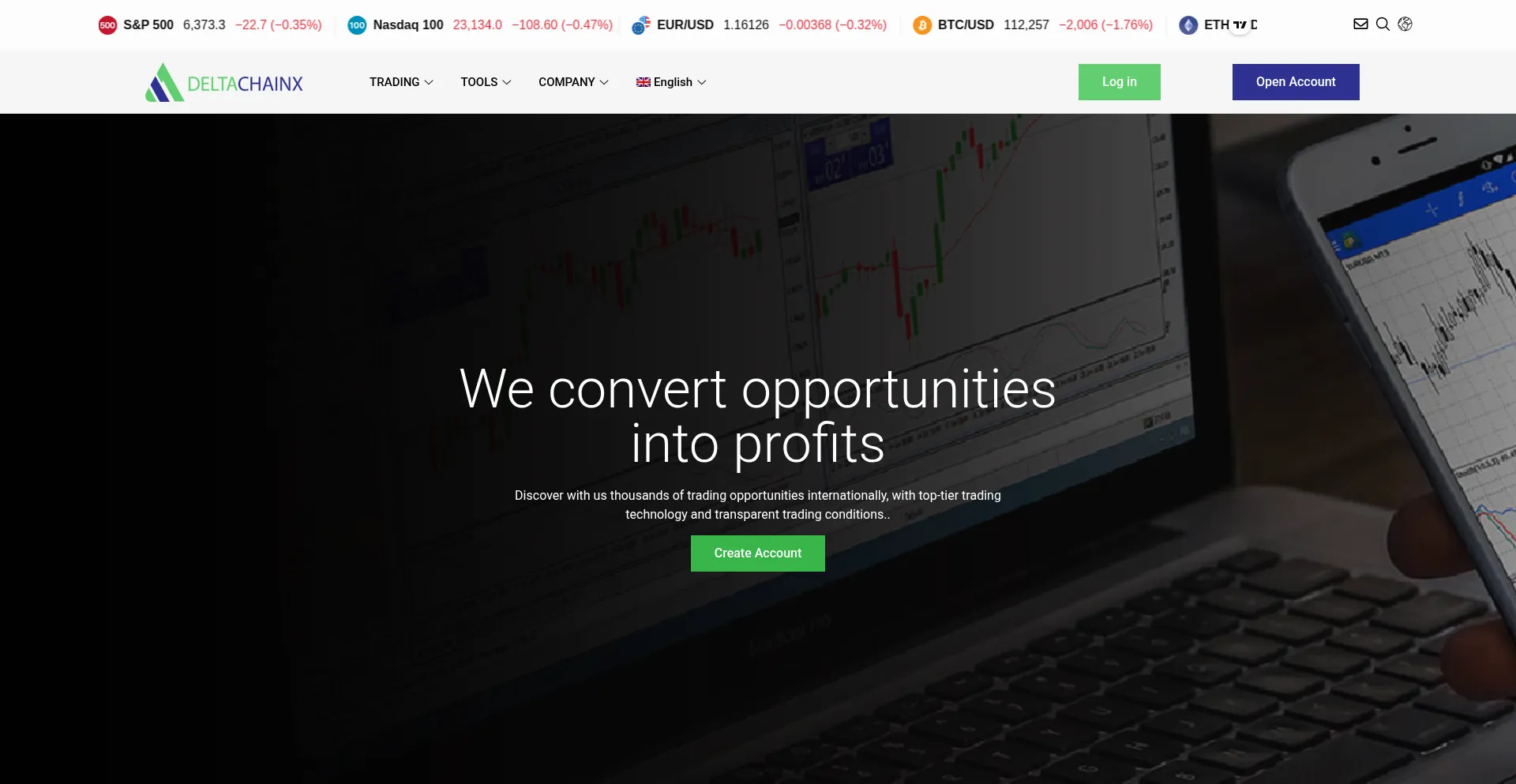 Website screenshot of Deltachainx.com