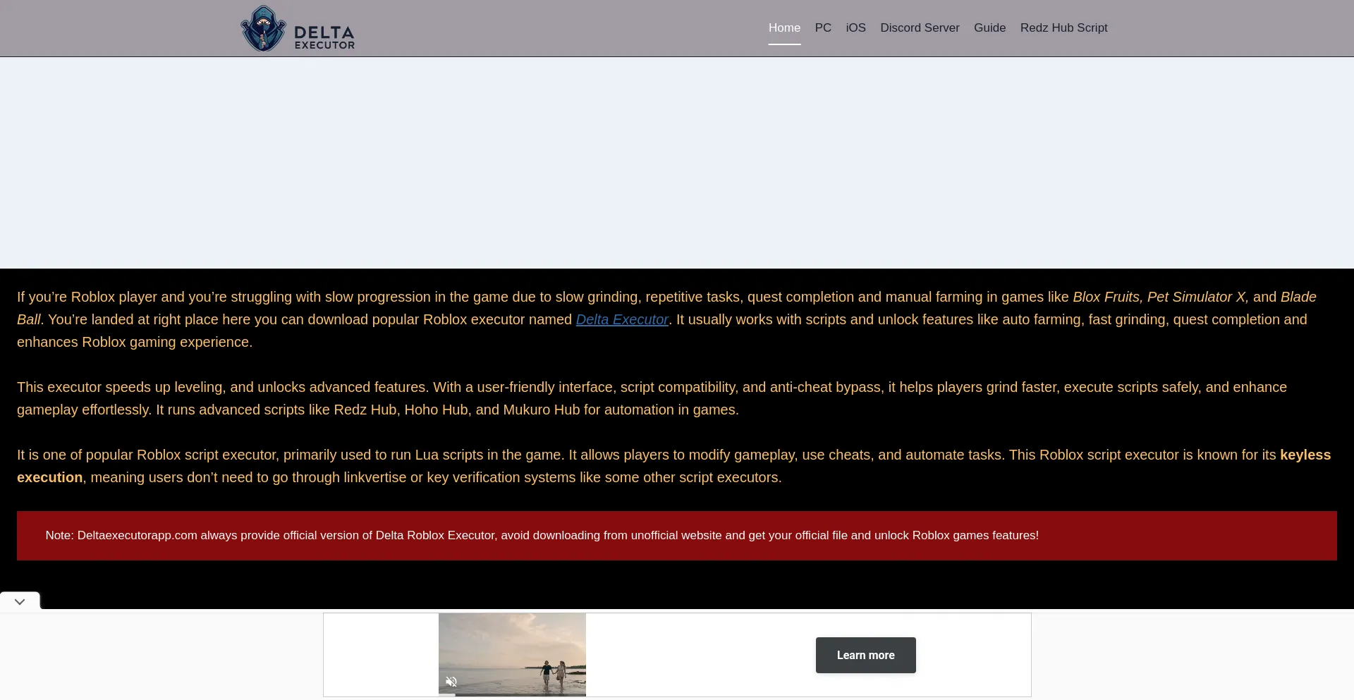 Website screenshot of Deltaexecutorapp.com