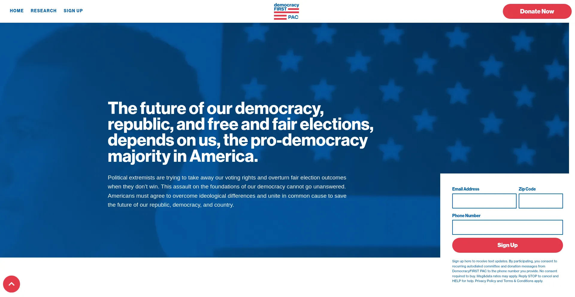 Website screenshot of Democracyfirstpac.org