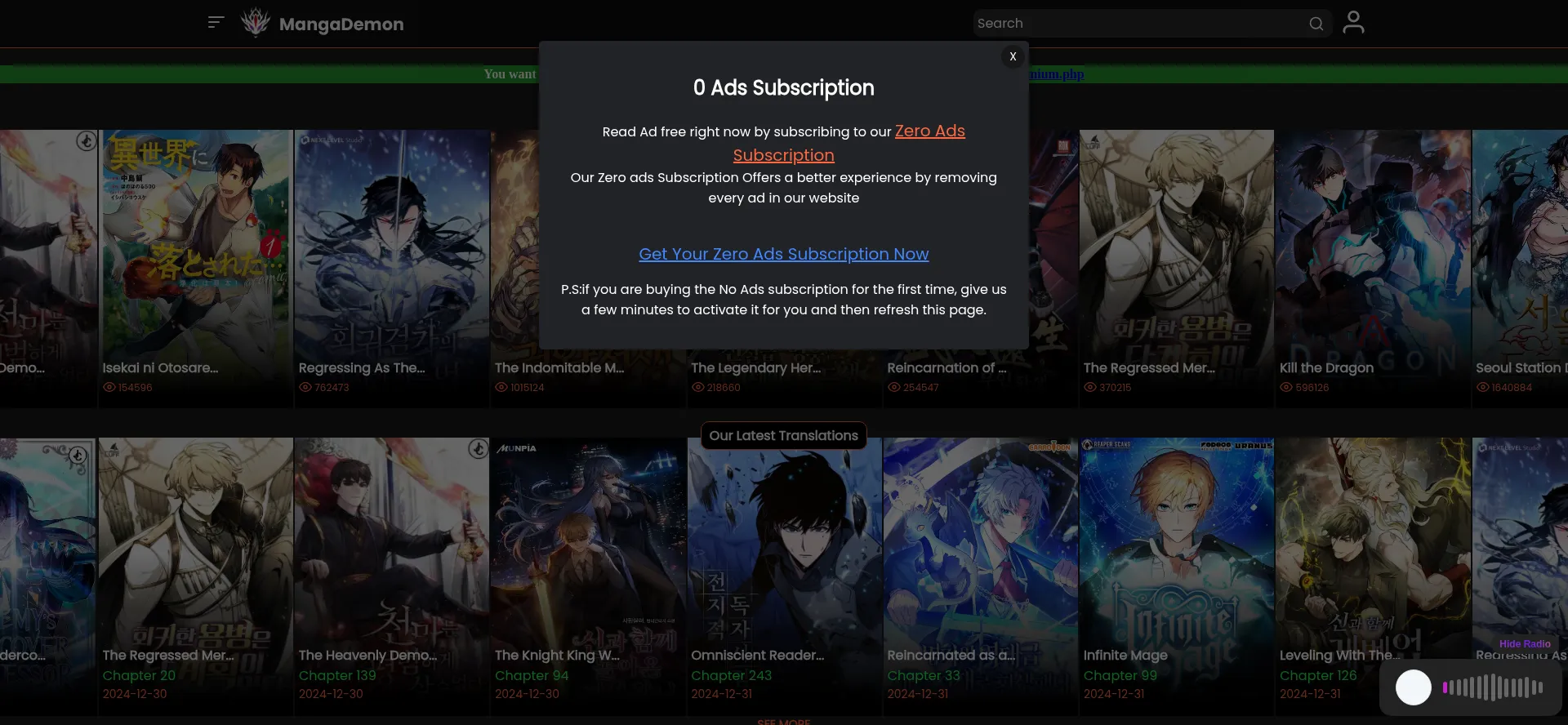 Website screenshot of Demonicscans.org