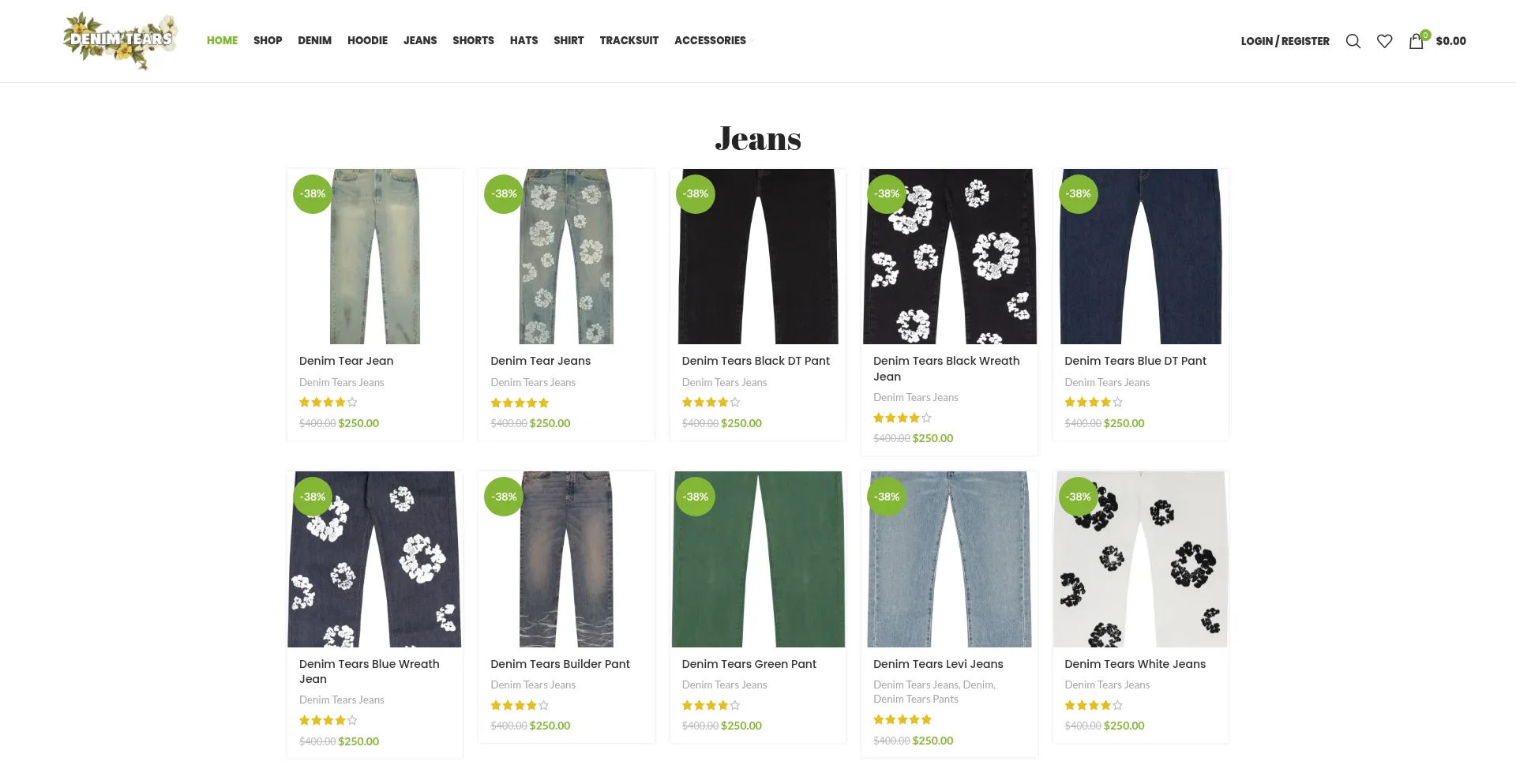Website screenshot of Denimtearsofficialshop.com