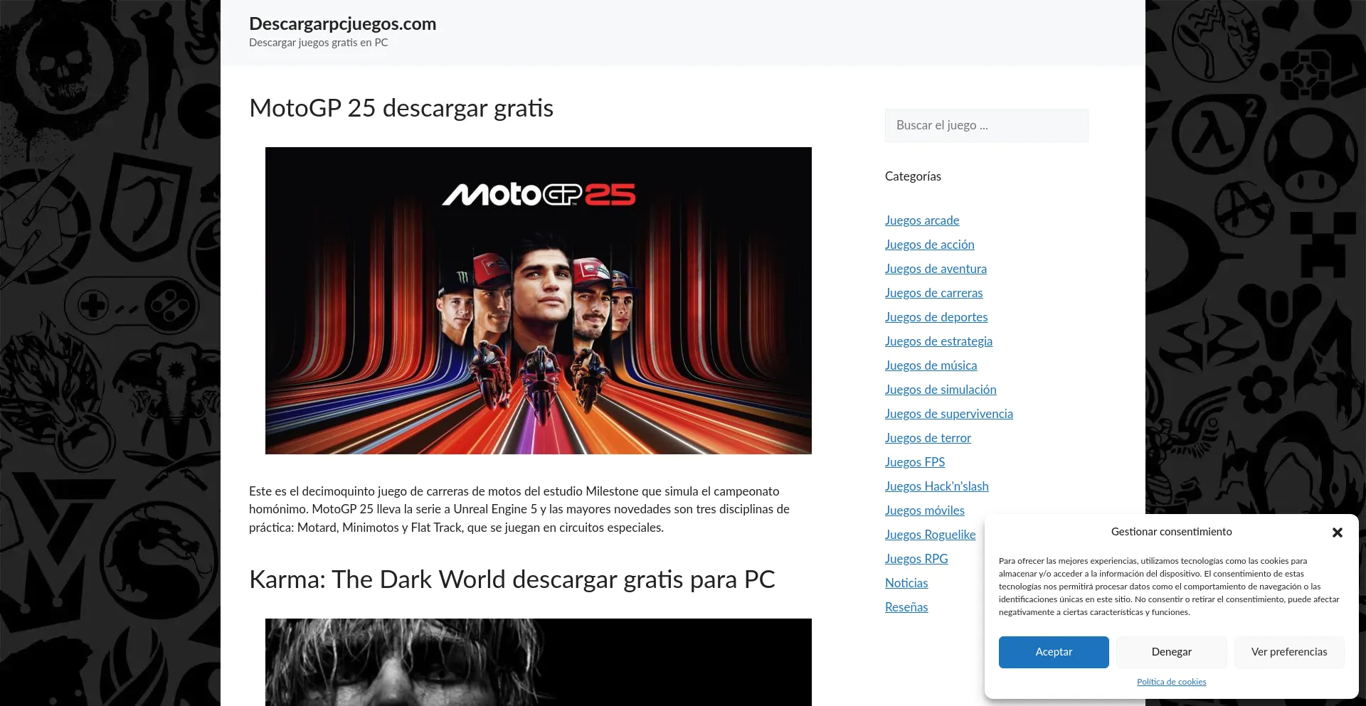 Website screenshot of Descargarpcjuegos.com