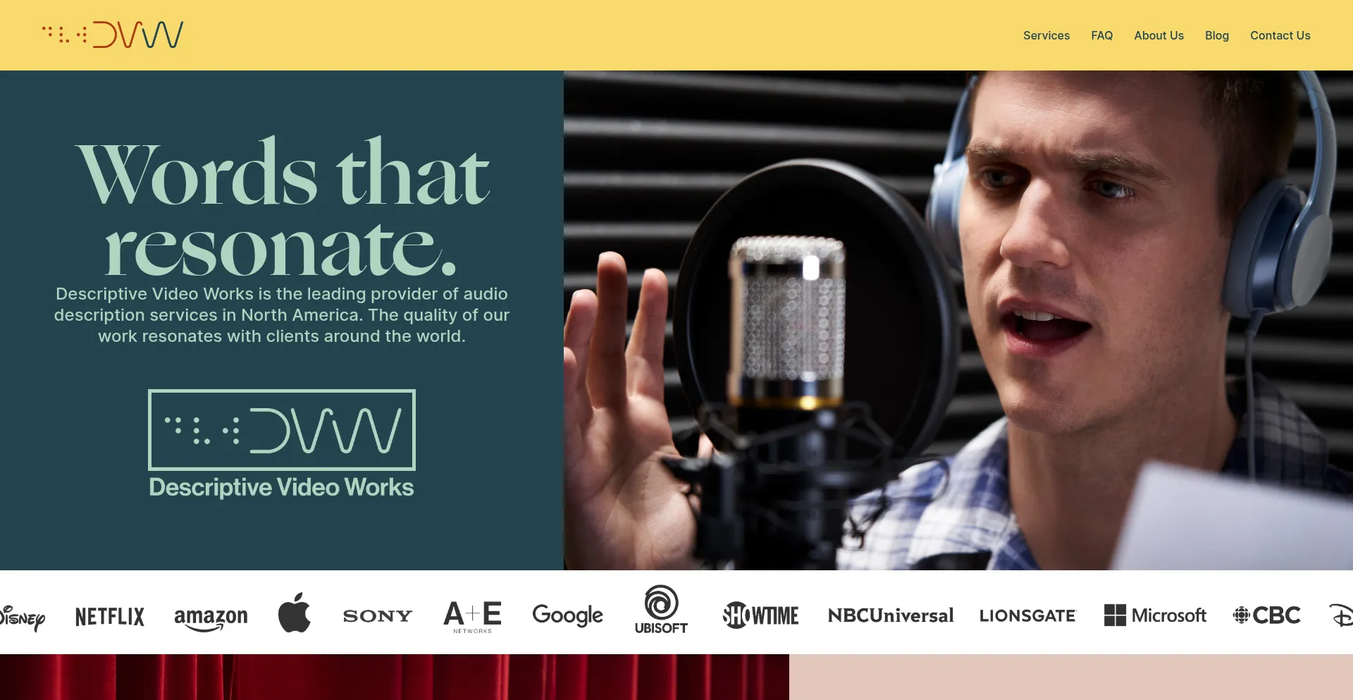 Website screenshot of Descriptivevideoworks.com