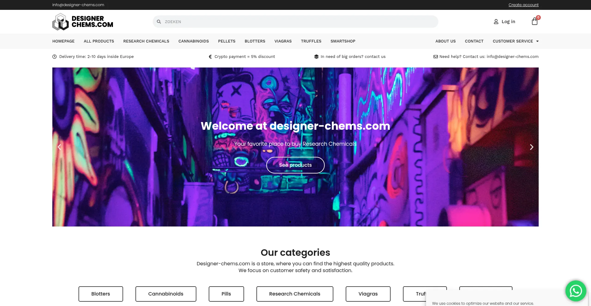 Website screenshot of Designer-chems.com