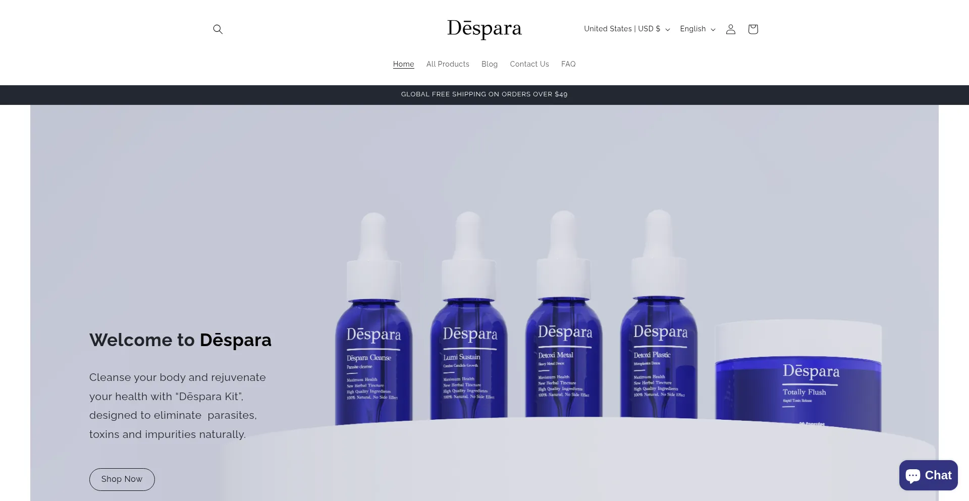 Website screenshot of Desparalife.com