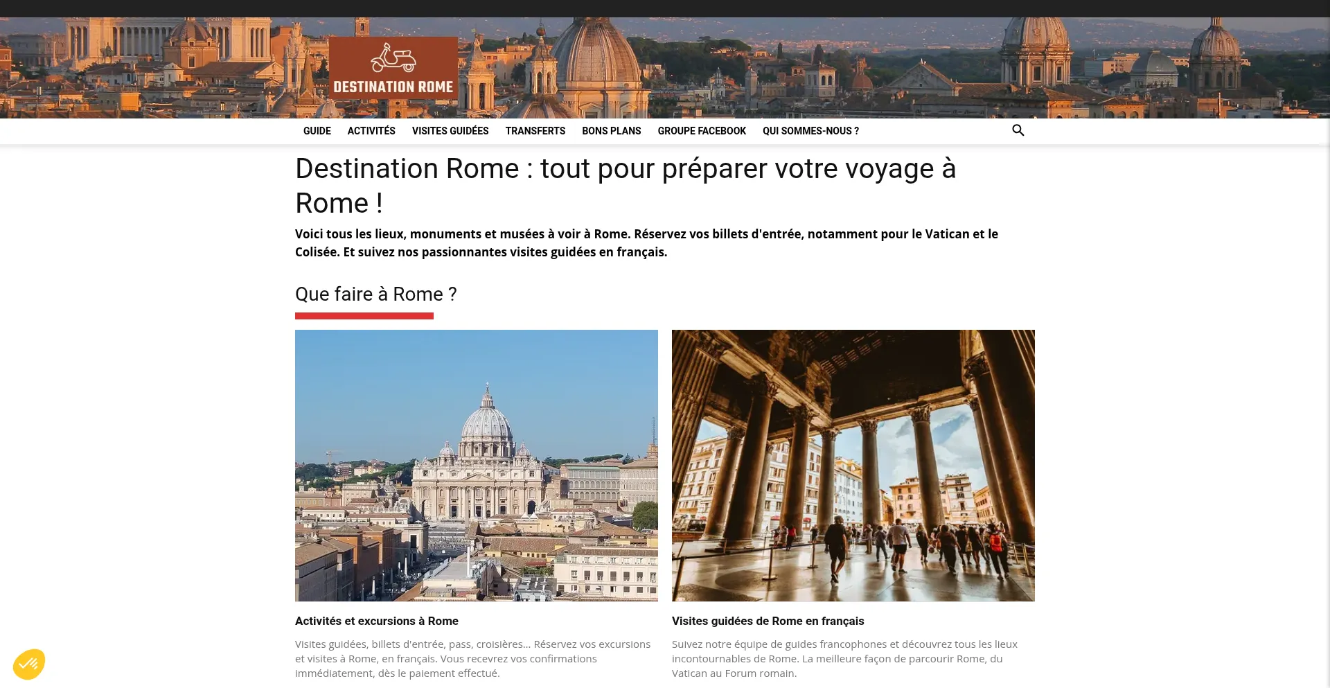 Website screenshot of Destinationrome.fr