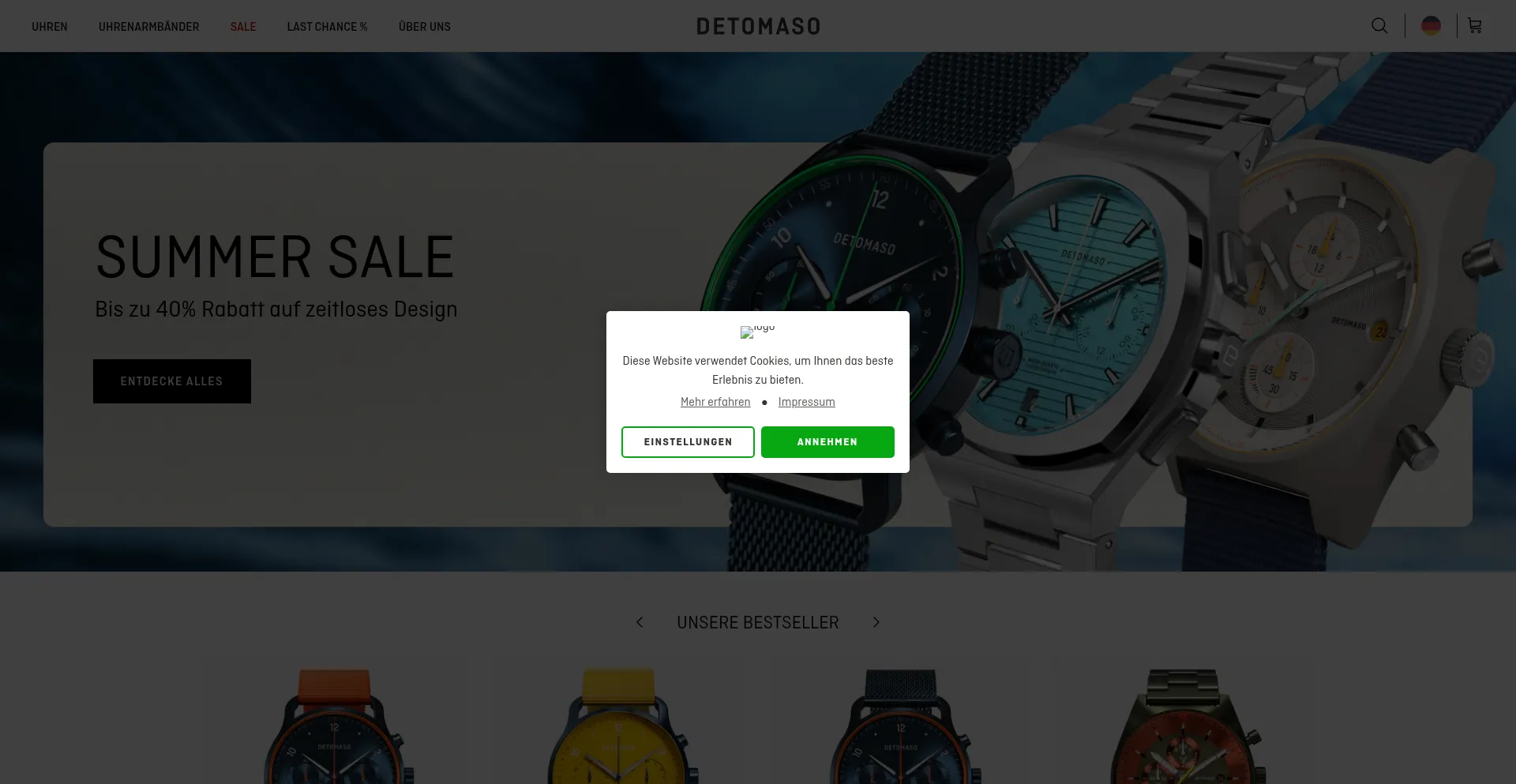 Website screenshot of Detomaso-watches.com