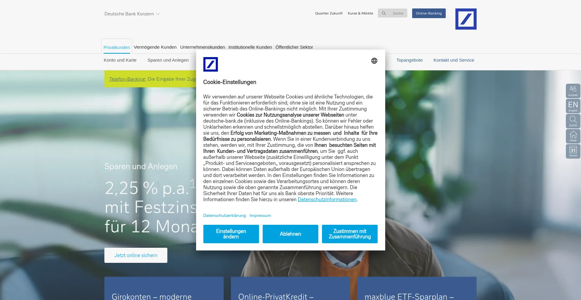 Website screenshot of Deutsche-bank.de