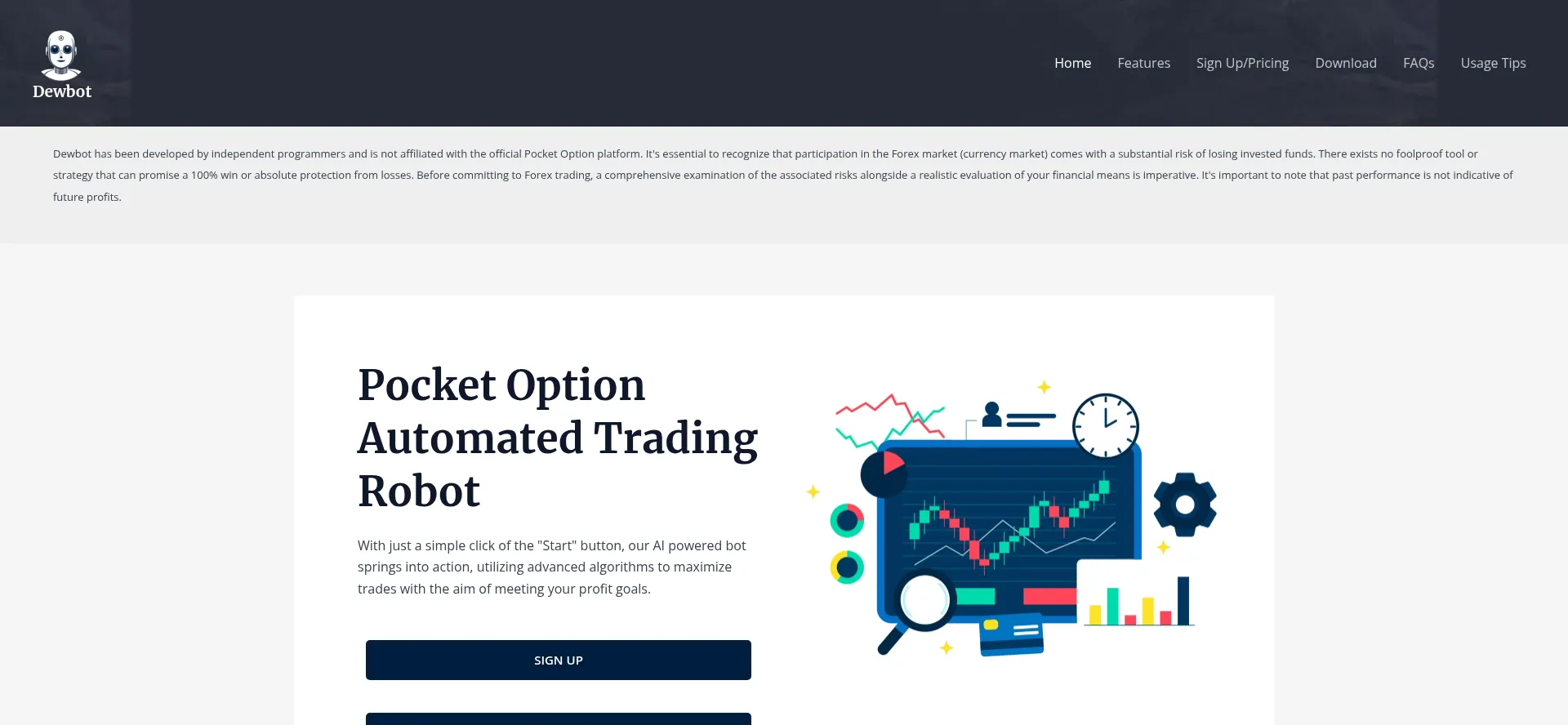 Website screenshot of Dewbots.com