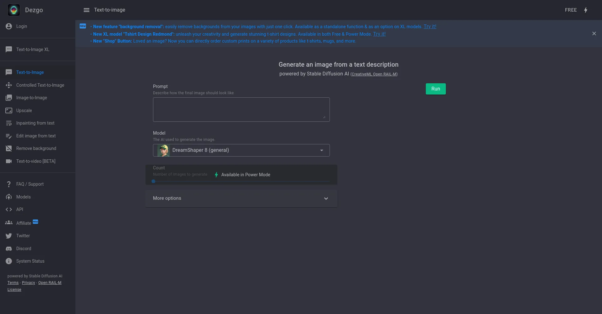 Website screenshot of Dezgo.com