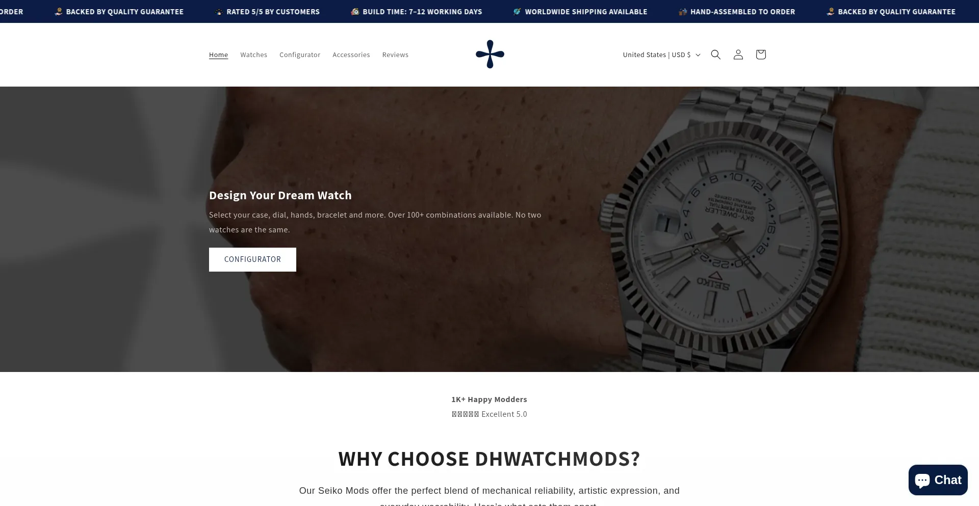 Website screenshot of Dhwatchmods.com