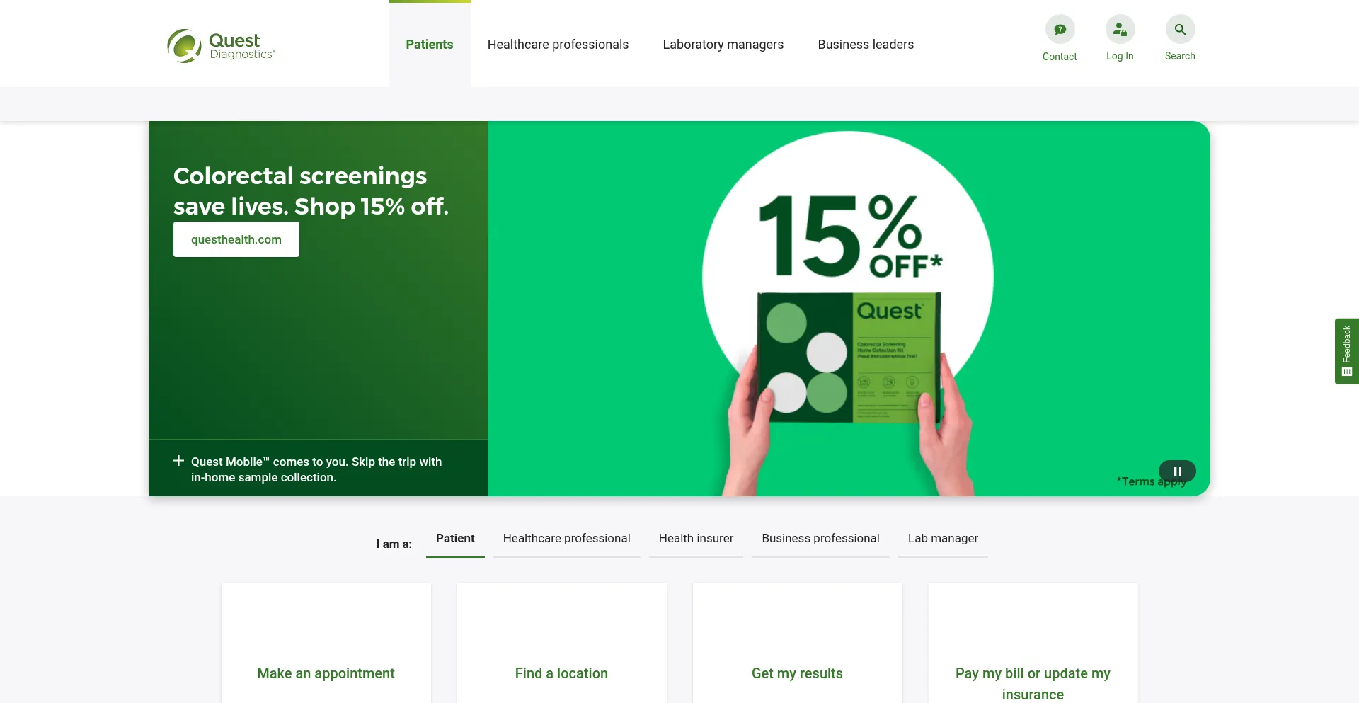 Website screenshot of Diagnosticsquestsave.com