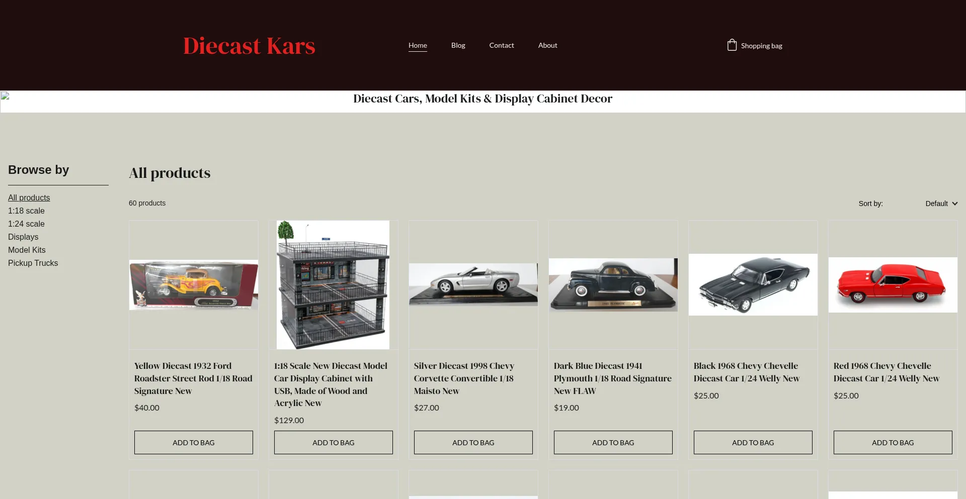 Website screenshot of Diecastkars.com