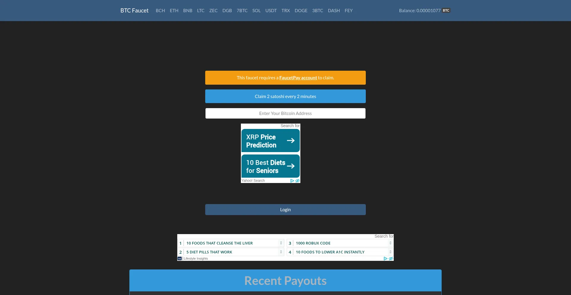 Website screenshot of Dietbitcoin.tk