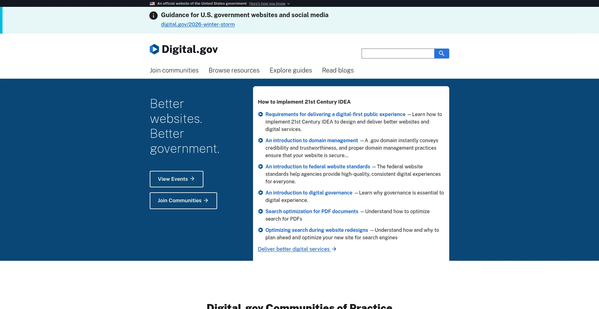 Gov Digital Digital.gov: sitio gubernamental oficial (Confianza excelente)