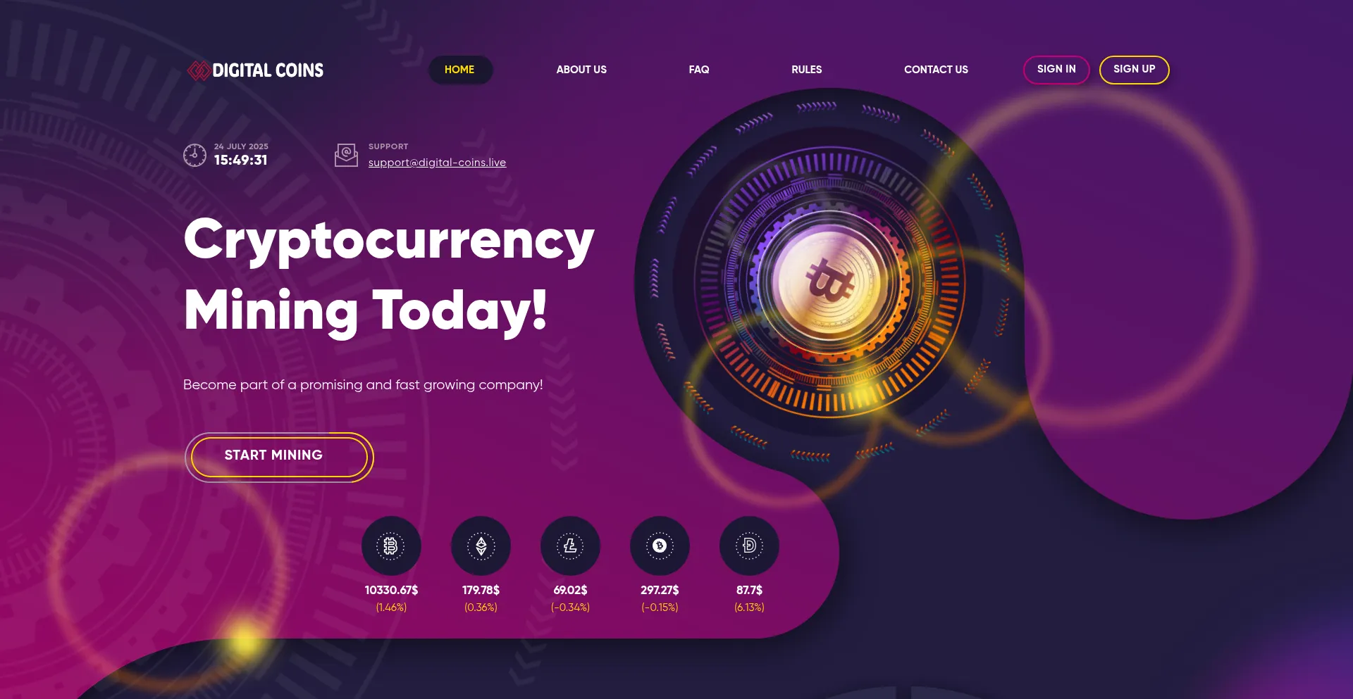Website screenshot of Digital-coins.live