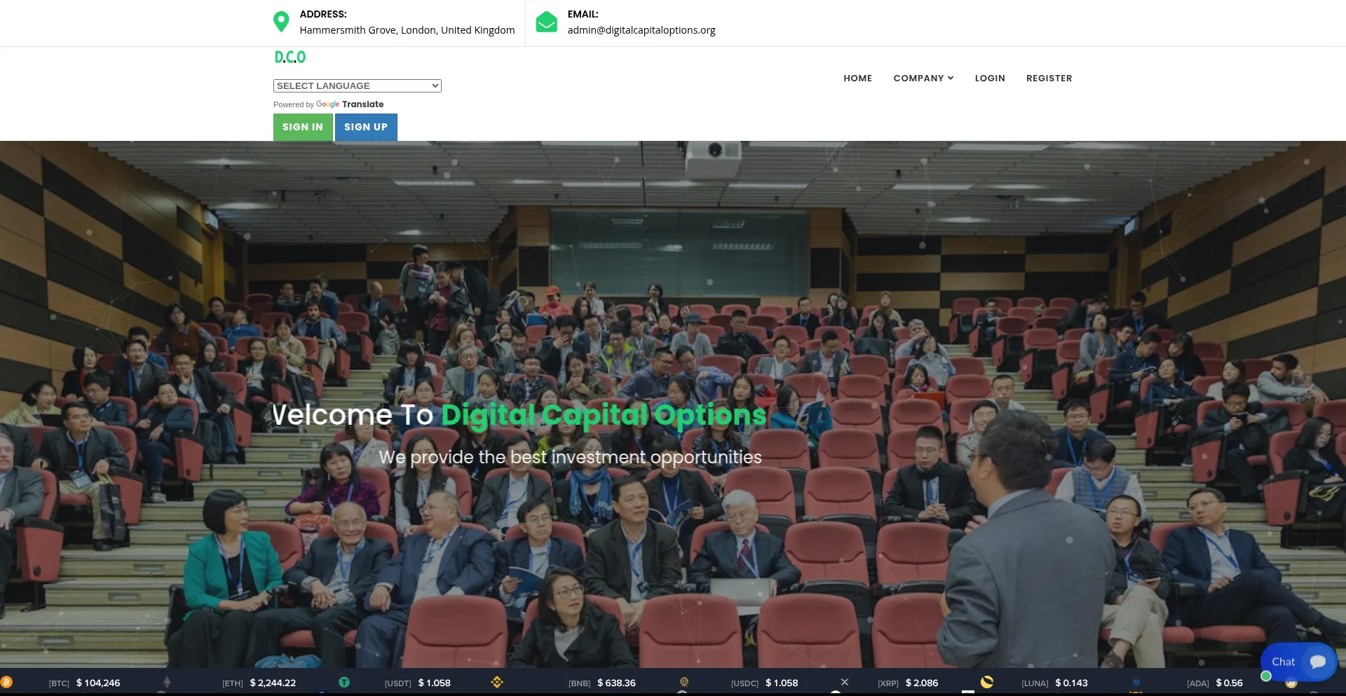 Website screenshot of Digitalcapitaloptions.org