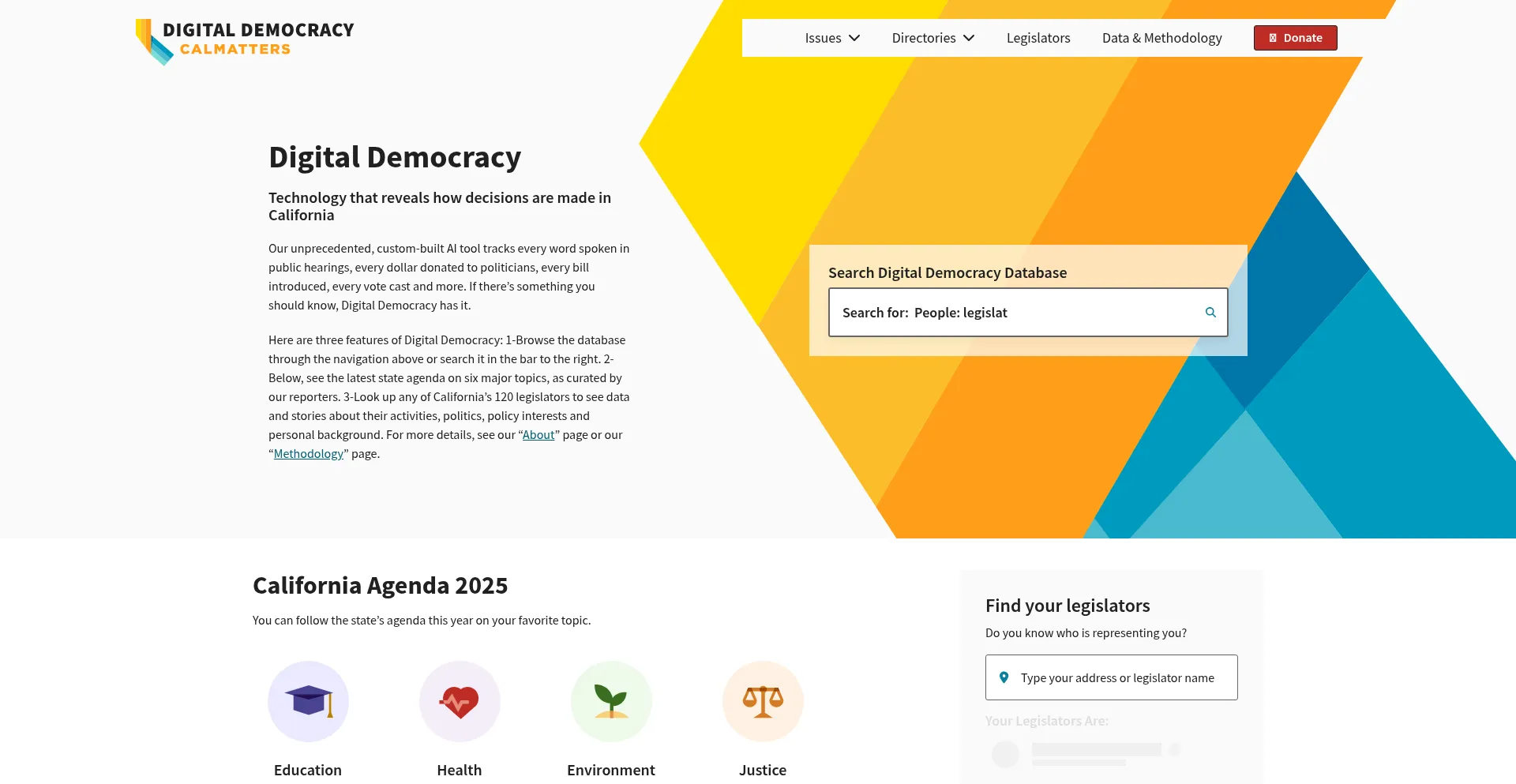 Website screenshot of Digitaldemocracy.org