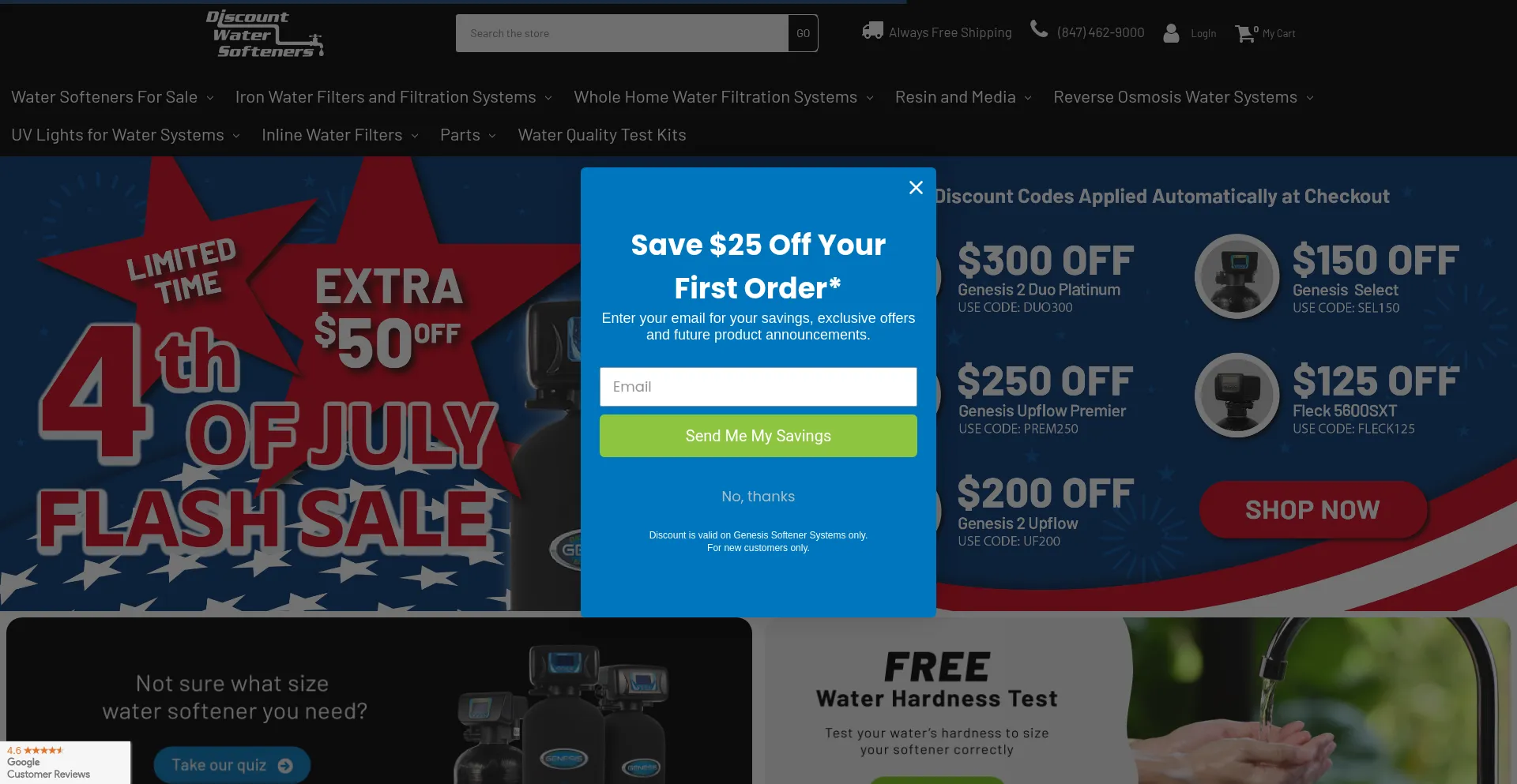 Website screenshot of Discountwatersofteners.com