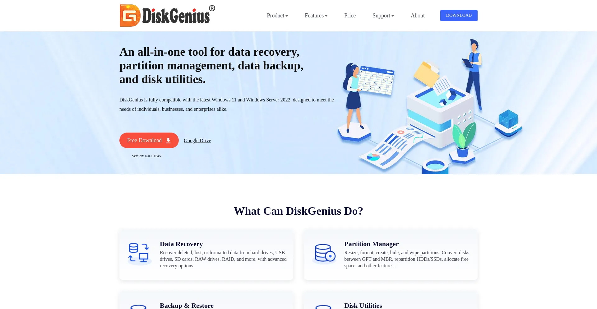 Website screenshot of Diskgenius.com