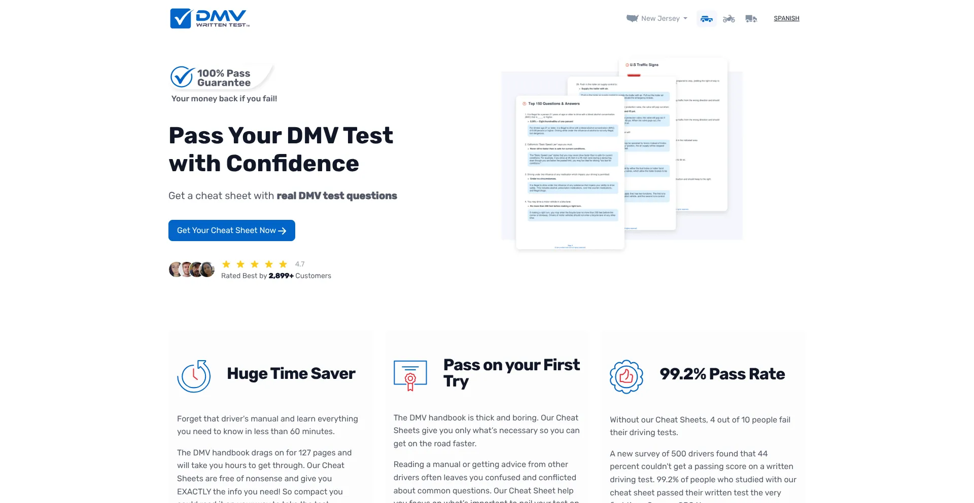 Website screenshot of Dmvwrittentest.cheat-sheets.com