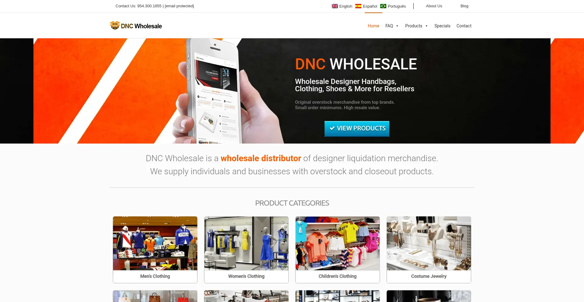 Website screenshot of Dncwholesale.com