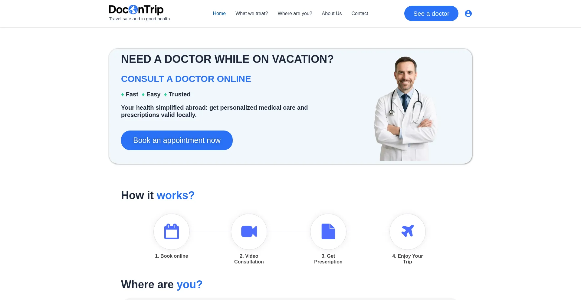 Website screenshot of Docontrip.com